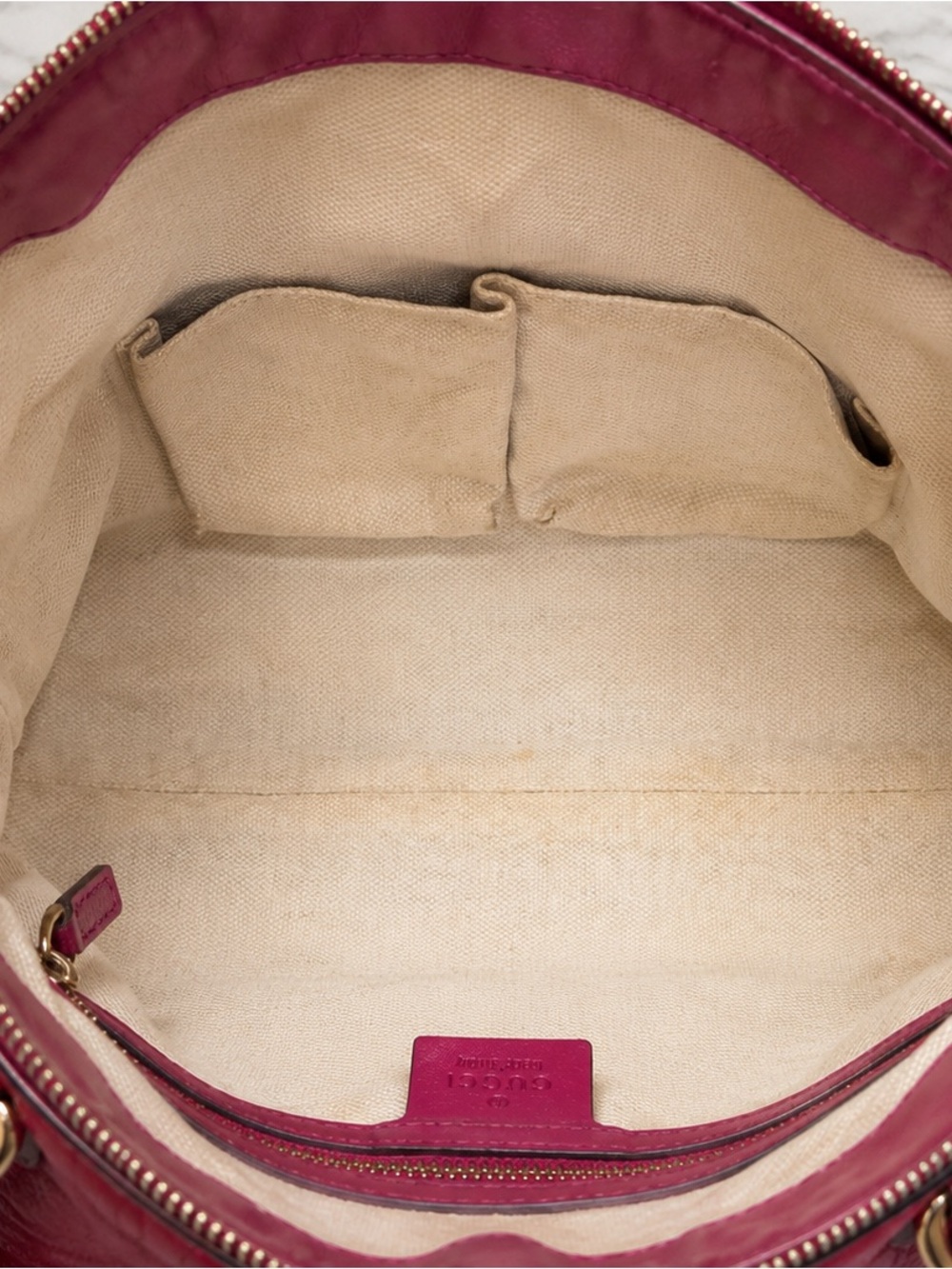 Gucci Soho Medium Leather Top Handle Satchel Red/Magenta Crossbody Authentic GG - Picture 4 of 5